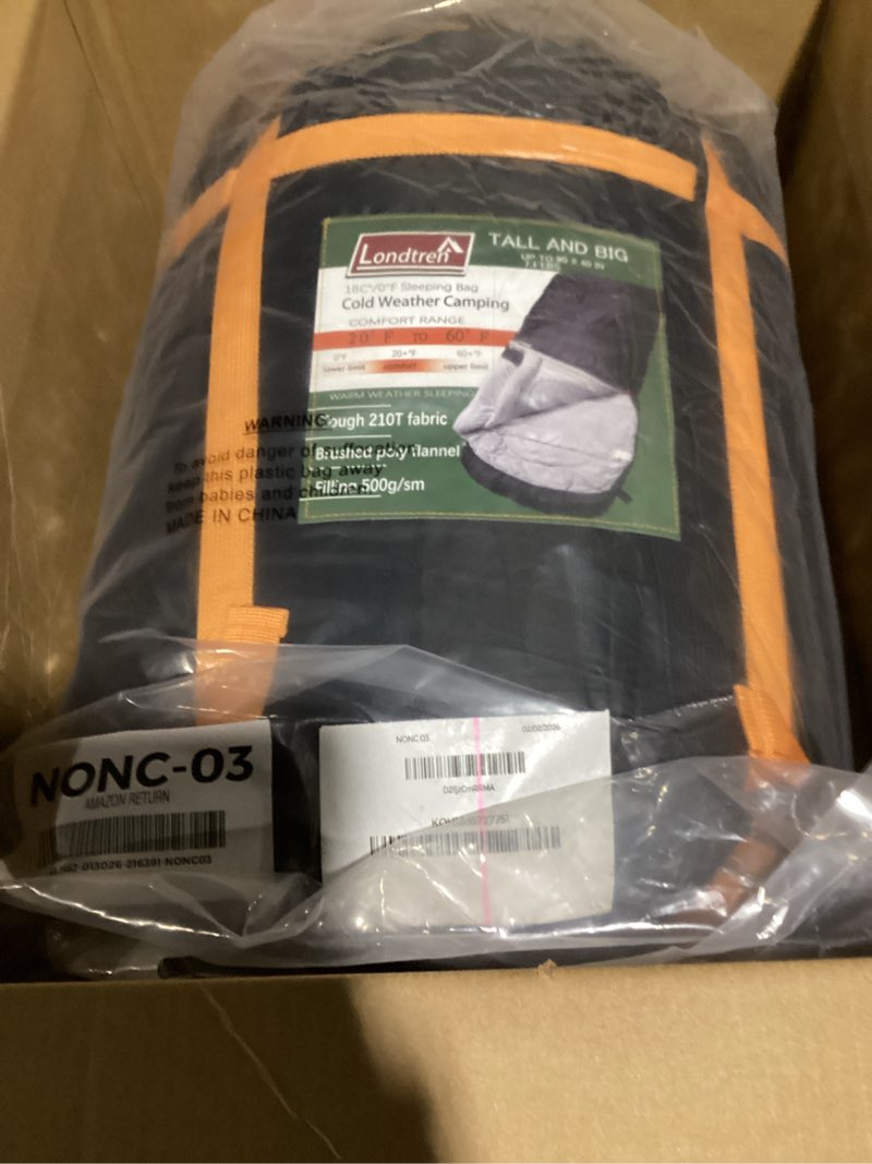 Condition photo showing New/Like New for Large 0 Degree Sleeping Bags for Adults Cold Weather Sleeping Bag Camping Winter Below Zero 20 15 Flannel Big and Tall XXL BLACK-Flannel 90*40IN