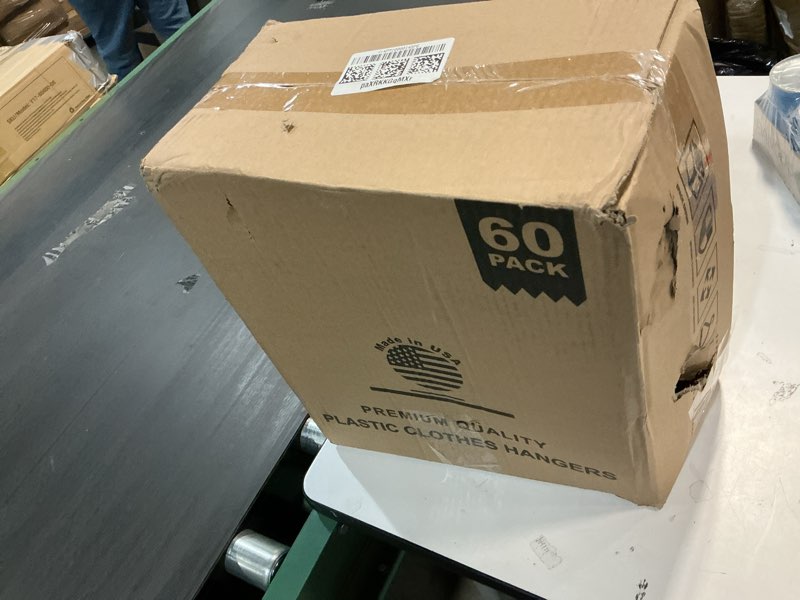 Condition photo showing Good Condition for HOUSE DAY Black Plastic Hangers 60 Pack, Clothes Hangers with Non Slip Hooks, Durable & Space Saving Coat Hanger, Light-Weight Clothing Hanger, Perfect Closet Organizer for Everyday Use 60 Pack Black