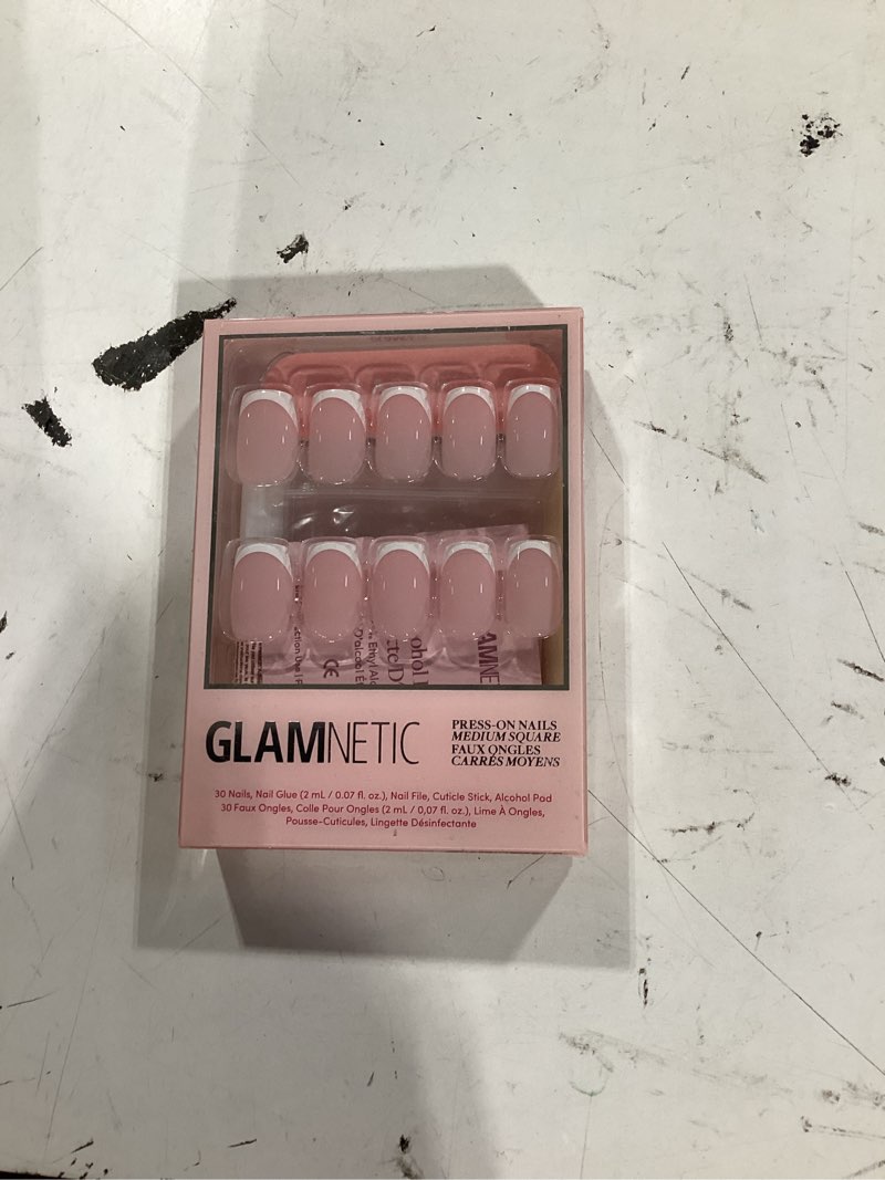 Condition photo showing New/Like New for glamnetic press on nails - classy french | medium square fake nails with trendy micro french tip, salon quality | 15 sizes - 30 nail kit