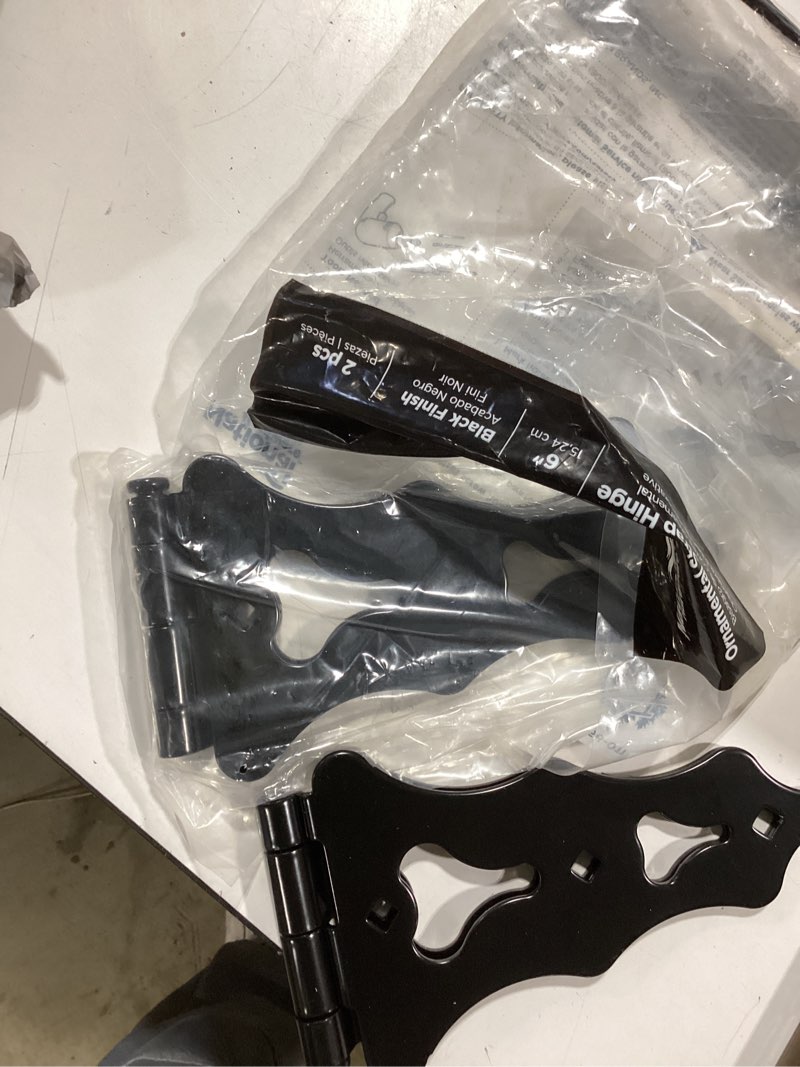 Condition photo showing Good Condition for national hardware 11.84 in. l black steel ornamental strap hinge 1 pk