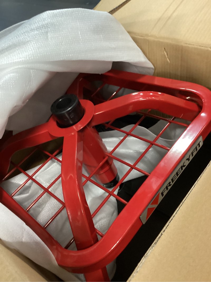 Condition photo showing Good Condition for freekyfit rolling shop stool with wheels, garage work mechanic stool with backrest, roller mechanic chair, adjustable height, 360° swivel, tool tray storage, 330 lbs capacity, heavy duty, red