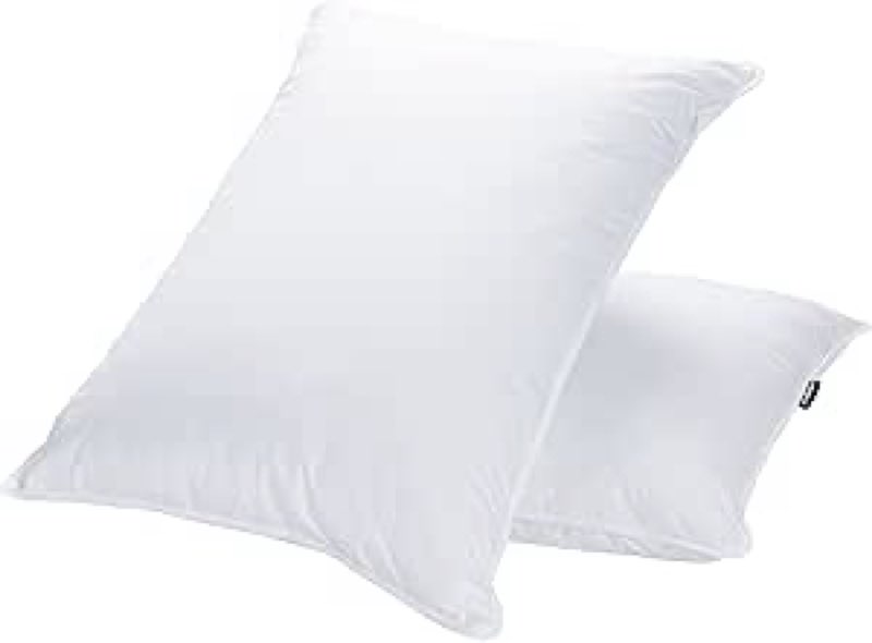 JA COMFORTS Goose Feather Down Bed Pillows for Sleeping(2 Packs)-Standard/Queen,High Fill Weight,Double-Layer Downproof Fabric Design,Goose Down Filling,600 Thread Count,Cotton Cover