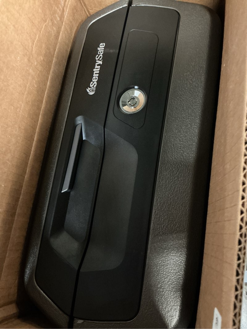 Condition photo showing As Is for sentrysafe chw30200 fire-resistant and water-resistant box safe with tubular key lock, 0.36 cu. ft.