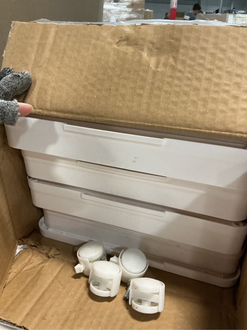 Condition photo showing Good Condition for 4 tier storage bins with lids, 23qt stackable closet organizers and storage with wheels, collapsible storage boxes, foldable plastic storage containers for home,office, dorm room-white white tier 4