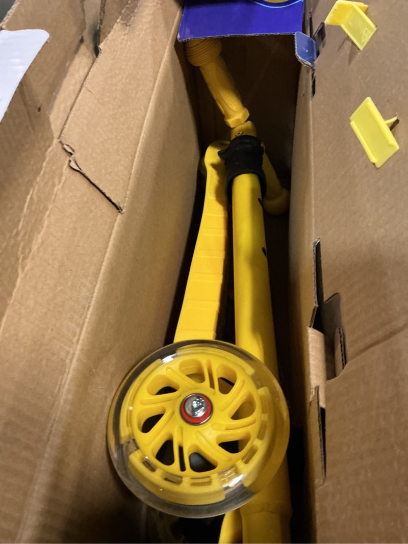 Condition photo showing As Is for highmaster kids scooter – 3 wheel kick scooter for children and toddlers – adjustable handlebar with led wheel lights – indoor and outdoor fun ?3 wheel kick scooter yellow