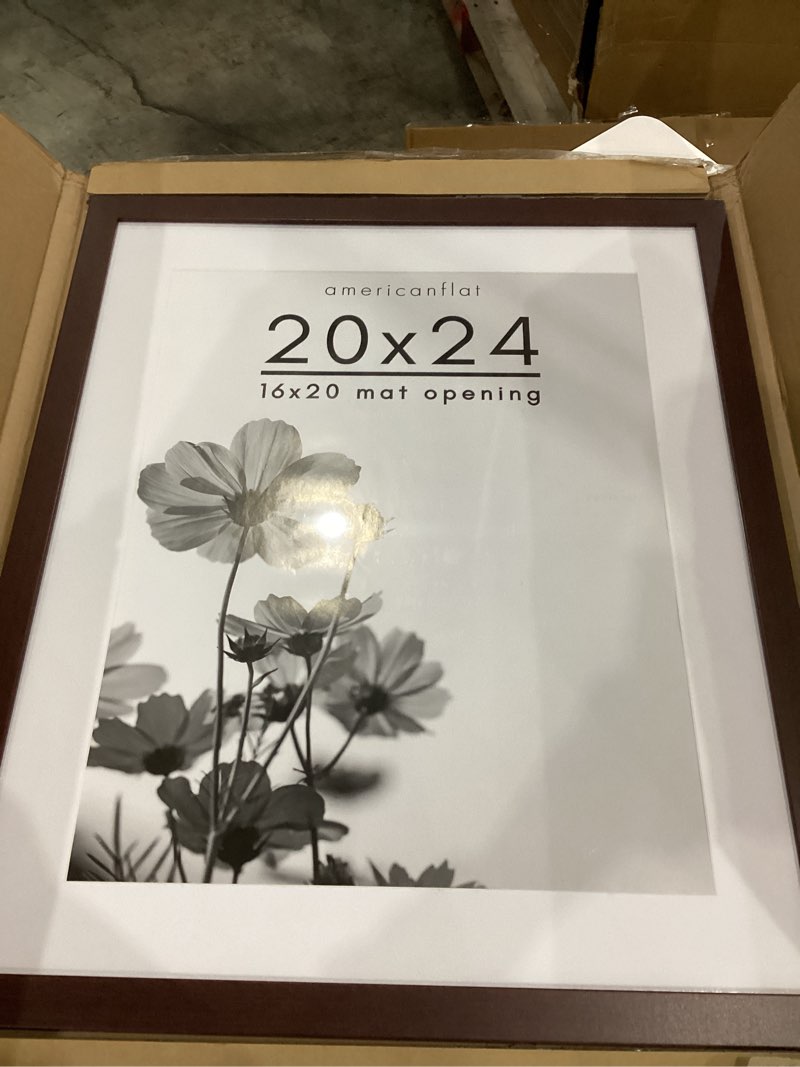 Condition photo showing Good Condition for americanflat 20x24 picture frame with polished plexiglass - use as 16x20 frame with mat or display 20x24 photo without mat - hudson collection - wide picture frames for wall display - mahogany mahogany 20x24