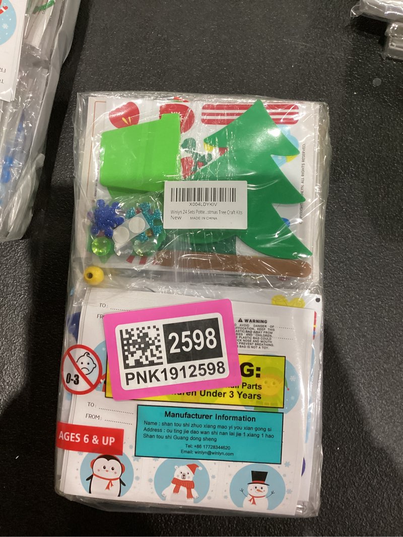 Condition photo showing New/Like New for Winlyn 24 Sets Winter Decorations DIY Potted Pine Tree Ornaments Christmas Craft Kits Foam Tree with Festive Foam Stickers for Kids Holiday Seasonal Gift Home Classroom Activities Party Favors