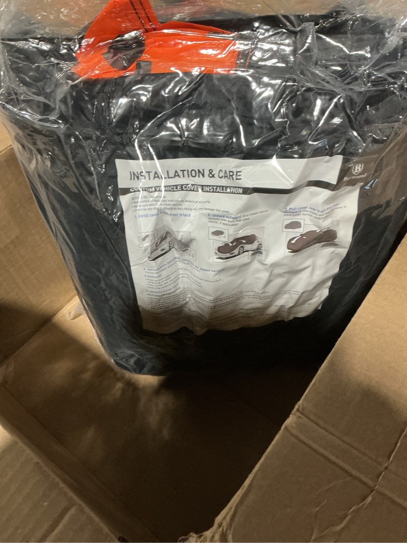 Condition photo showing Good Condition for car cover for automobiles all weather waterproof, universal fit sedan ford mustang, chevy camaro/malibu, kia optima, hyundai sonata, nissan altima, volkswagen passat, tesla model 3 etc. black-orange 2 fit sedan/coupe-length (184 to 193")