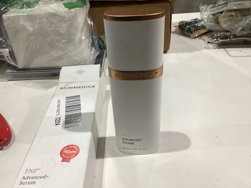 Condition photo showing As Is for skinmedica tns advanced+ face serum (new packaging) - multi peptide serum to help improve the appearance of wrinkles, fine lines, skin tone & texture (1 fl oz)