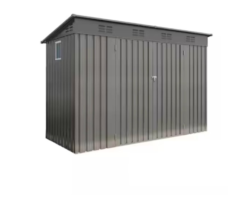 (Incomplete) 4 ft. W x 9 ft. D Metal Outdoor Storage Shed with Single Pitched Roof and Lockable Double Door (37 sq. ft. )