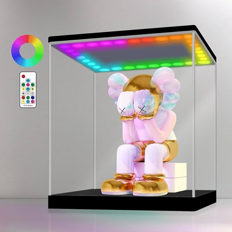 lanscoery rgb lighted acrylic display case, dustproof showcase box with uv protection for figures, c