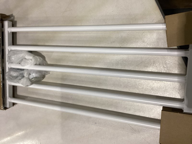 Condition photo showing As Is for Malier Dog Gate with a Small Door, Extra Wide All Metal Short Dog Gate Pet Gate for Stairs, 10'' Tall Pressure Mount Easy Step Over Puppy Gate Low Gate for Doorways White 10''H × 26''- 41''W