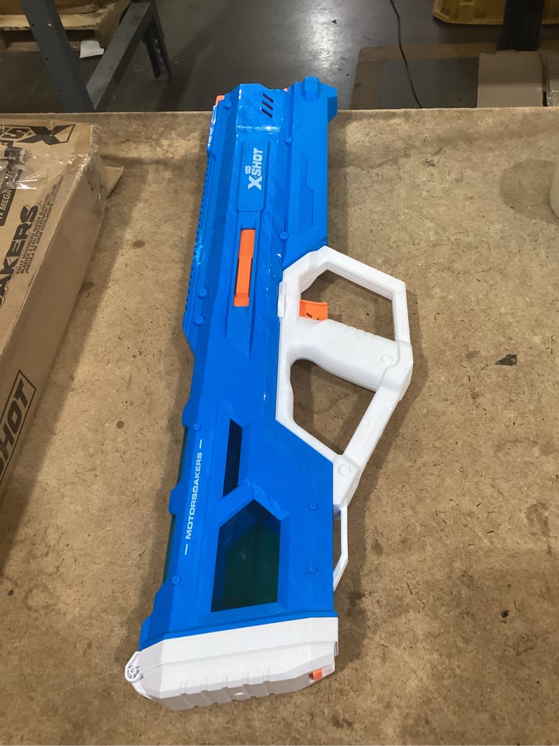 Condition photo showing As Is for xshot water hydra pulse motor soaker by zuru, motorized blaster watergun, water blaster, water toys, fills with water in just 1 second, rechargeable battery (blue)