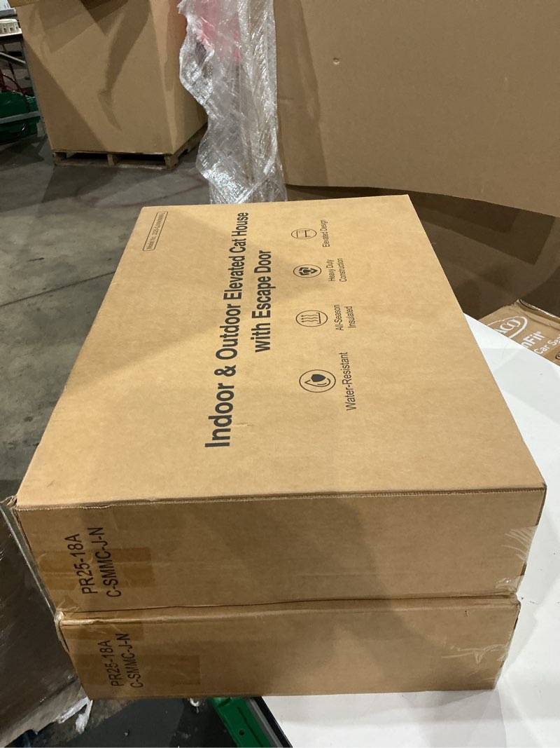 Condition photo showing New/Like New for indestructible heated cat house with pet camera for outside winter, 100% waterproof, escape door, insulated outdoor cat shelter with heater for feral barn cat kitty (desert camouflage, 25.5"x16"x18") desert camouflage 25.5"x16"x18"