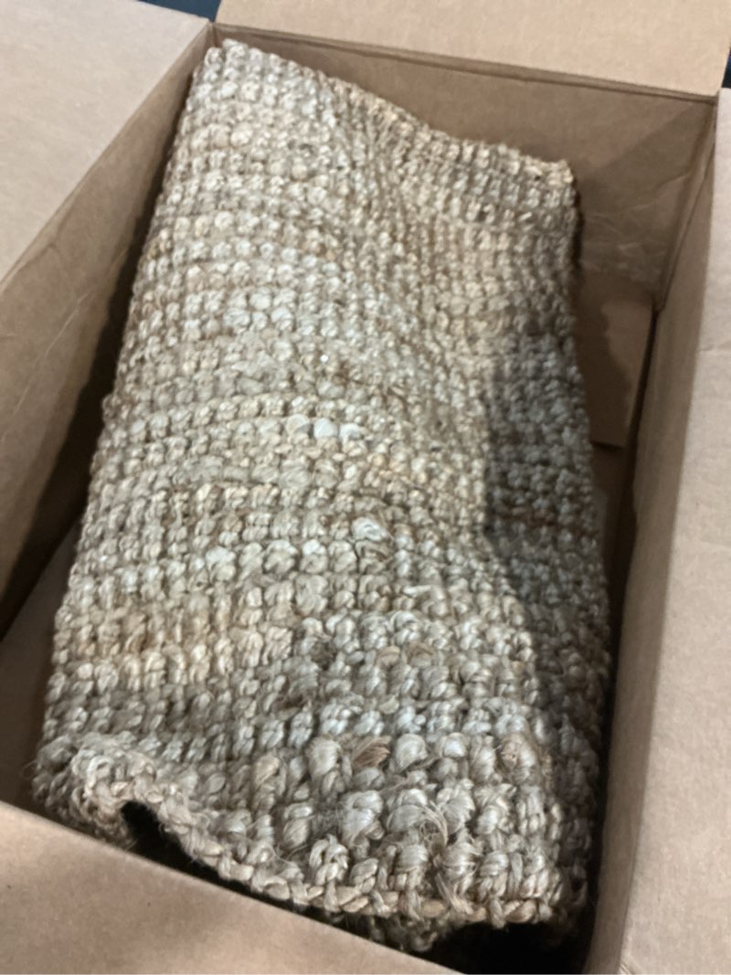 Condition photo showing As Is for jonathan y pata hand woven chunky jute natural runner rug, 2x8, bohemian, rustic, cottage, easy-cleaning for living room, bedroom, kitchen, non-shedding (nrf102a-2) natural 2'2" x 8' (runner)