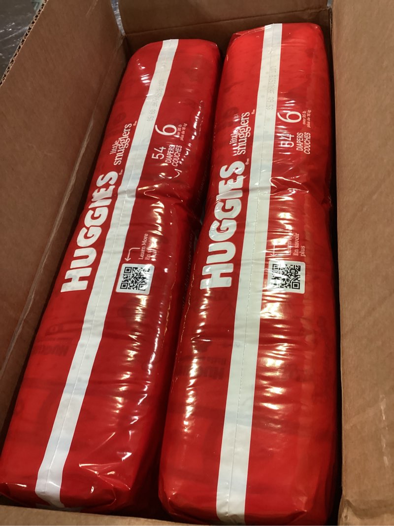 Condition photo showing Good Condition for Huggies Size 6 Diapers, Little Snugglers Baby Diapers, Size 6 (35+ lbs), 108 Count (2 Packs of 54), Packaging May Vary