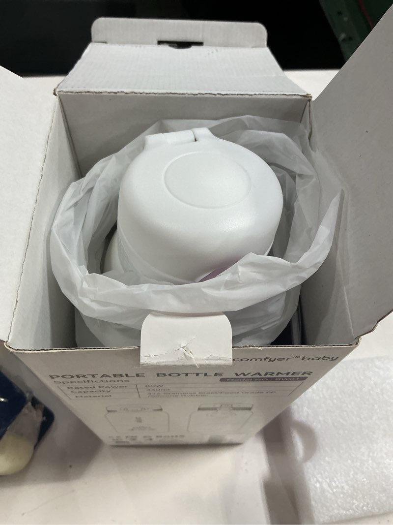 Condition photo showing New/Like New for portable baby bottle warmer for travel, portable milk warmer with fast heating & long battery life, instant breast milk, formula/water bottle with 12 ounces big capacity, baby flask for vehicle purple & white
