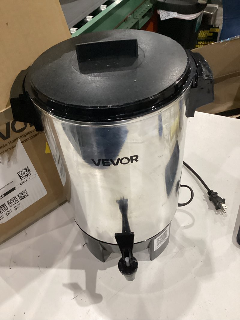 Condition photo showing As Is for vevor commercial coffee urn, 30 cup 152oz hot beverage dispenser with dripless faucet, 1090w quick-brewing coffee maker, automatic temperature control, for catering, party, church & restaurant
