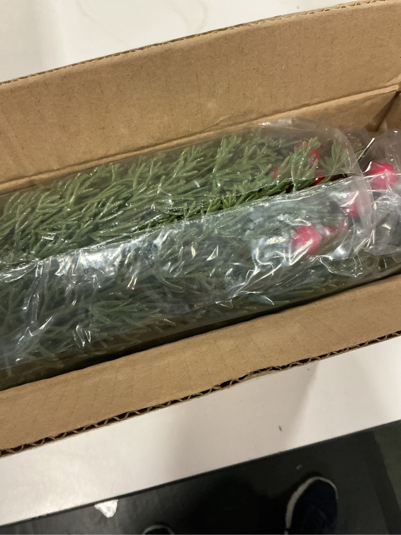 Condition photo showing New/Like New for Christmas Cedar Garland for Mantle, Realistic Greenery Garland, Thickness Artificial Pine Garlands for Christmas Mantel Table Outdoor Indoor Xmas Holiday Seasonal Decor(6.01FT Red Berries, Pine Cones) 6.01 FT
