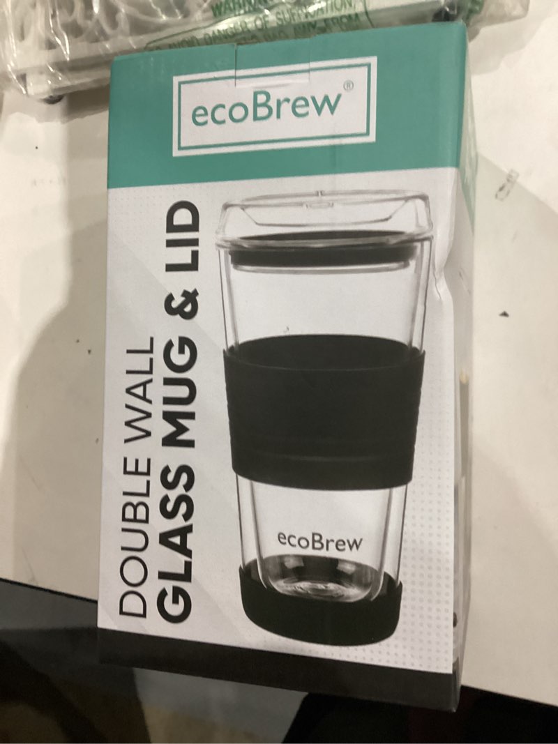 Condition photo showing New/Like New for 16oz double wall all glass tumbler with lid, glass travel mug, dishwasher safe & microwavable clear coffee tumbler to go, reusable ceramic cup with lid, black 16 ounces black