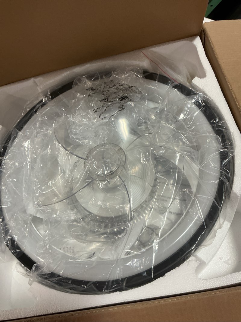 Condition photo showing Good Condition for Ceiling Fan with Light and Remote, 19" Low Profile Flush Mount, 6-Speed, DC Motor, Dimmable 3000K-6500K LED, Walnut Fandelier Ceiling Fan for Bedroom, Dining Room, Small Room Walnut 19 inch