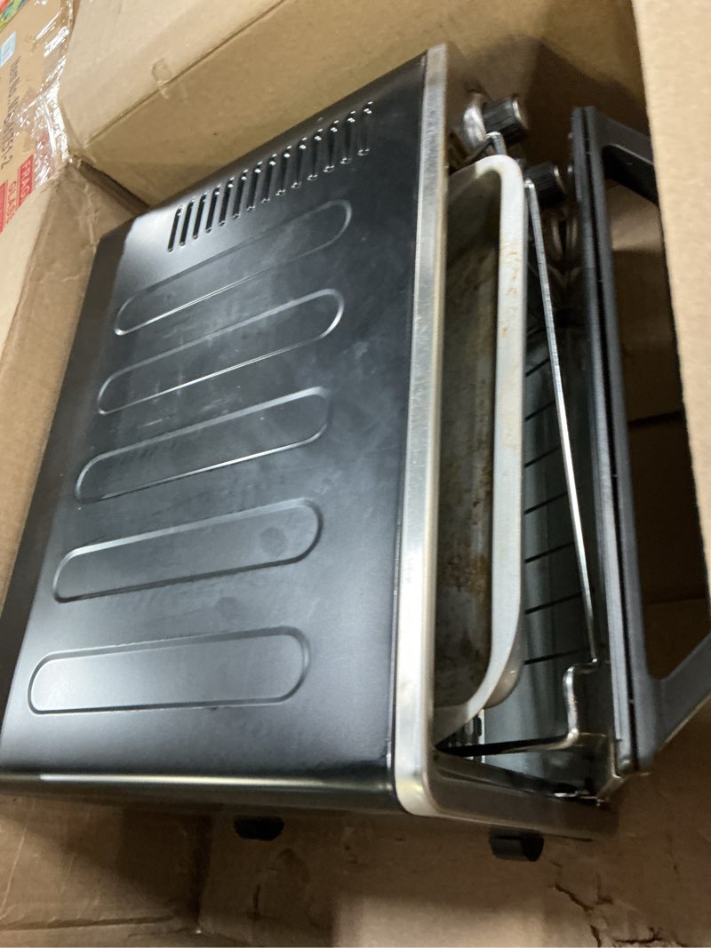 Condition photo showing As Is for Cuisinart Custom Classic Toaster Oven Broiler, 1800 Watt Countertop Toaster Oven to Bake, Broil, and Toast, Non-Stick Interior, Consistent Toast Control, Brushed Stainless Steel/Black, TOB-40N