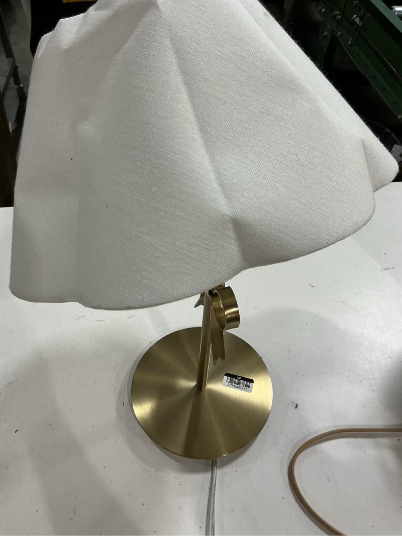 Condition photo showing As Is for stick lamp with bow brass - threshold designed with studio mcgee