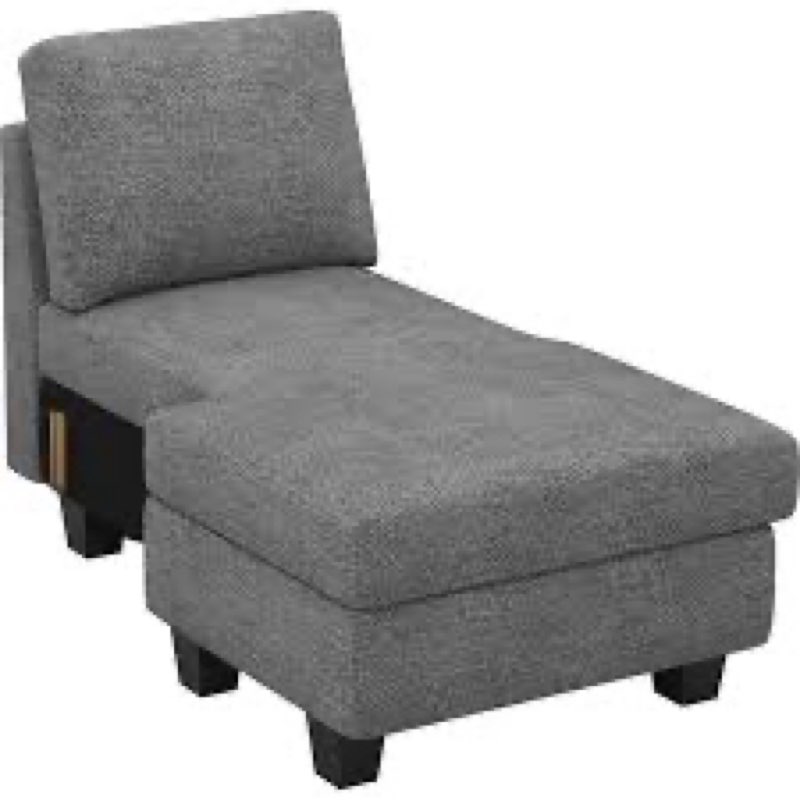Belffin Sectional Storage Chaise Module for Modular Sectionals. Left-Facing Chaise.  Grey.