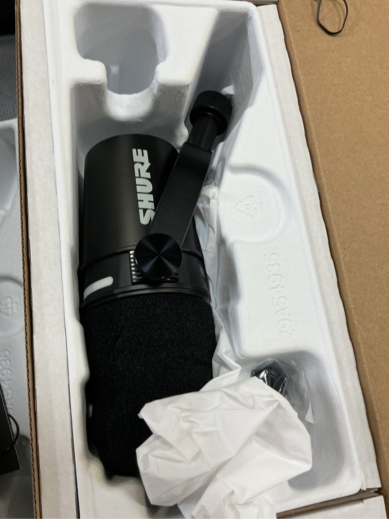 Condition photo showing Good Condition for shure mv7+ podcast dynamic microphone with stand. obs certified, enhanced audio, led touch panel, usb-c & xlr outputs, auto level mode, digital pop filter, podcasting, streaming, recording - black