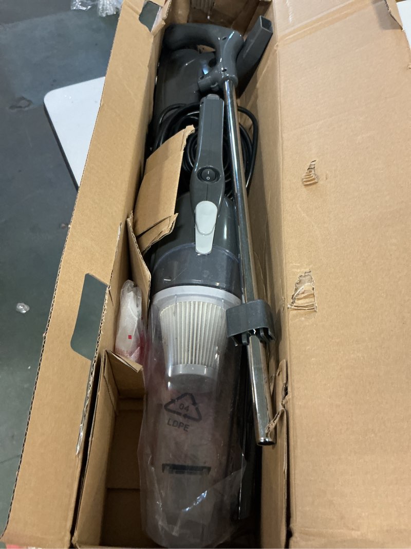 Condition photo showing As Is for Amazon Basics 2-in-1 Corded Stick Vacuum Cleaner, Convertible to Handheld, Lightweight (3.9 LBS), with Washable HEPA Filter, Crevice Tools, 0.5L Dust Cup, 19.7-Ft Cord, 300W, Black Vacuum Cleaner Only