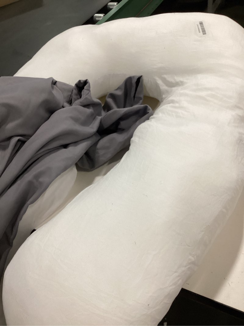 Condition photo showing As Is for ZZZhen Pregnancy Pillow for Sleeping, G Shaped Maternity Pillow - 56 Inch with Grey Microfiber Removable Cover, Multi- Use and Support Back, HIPS, Legs, Belly for Pregnant Women Sleeping Grey Light 56 Inch