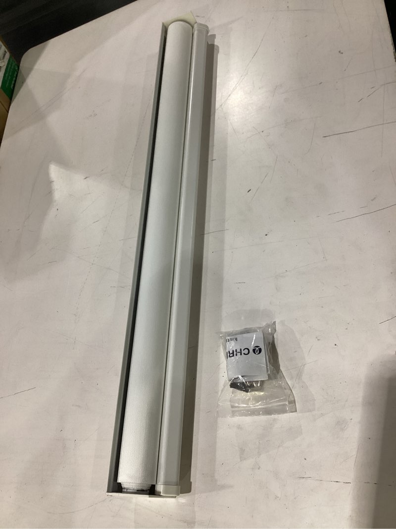 Condition photo showing As Is for *similar to stock* chrisdowa cordless free-stop 100% blackout blinds for windows, roller windows shades with thermal insulated, uv protection fabric for living room, office and home.white,20\" w x 72\" h 20\"w x 72\"h white