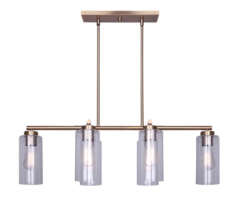 brittany 6-light rod chandelier - gold finish, clear glass, 100w type a, 34.5" w x 18.75" - 60.75" h, elegant design for dining, living rooms