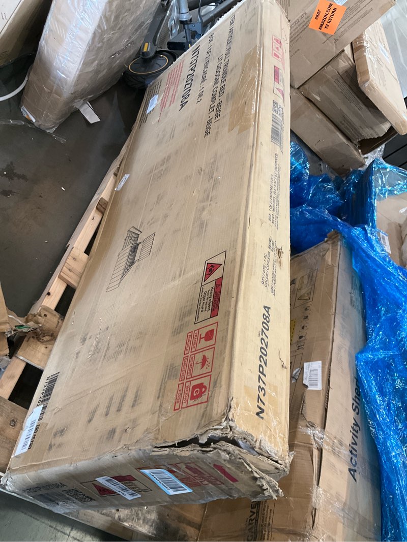 Condition photo showing As Is for incomplete merax full size bed with trundle, velvet upholstered platform bed frame, no box spring needed, wood slat support, modern luxury bedroom furniture for small space, beige beige full size bed