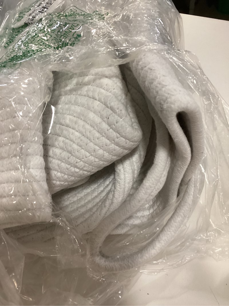 Condition photo showing Good Condition for 18" x 18" x 14" extra large white basket with lid, woven cotton rope basket for blankets for living room, kids toy storage bin, wicker bathroom towel storage, all white bins for organizing full white