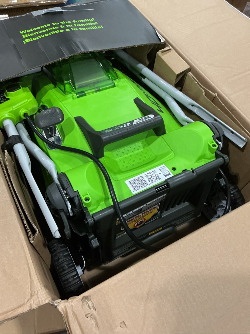 Condition photo showing As Is for Greenworks 40V 16" Cordless Lawn Mower, Ultra-Light Push Mower with 4.0Ah Battery & Charger(75+ Tool Compatibility, 45Min Runtime) 16" (4.0Ah)