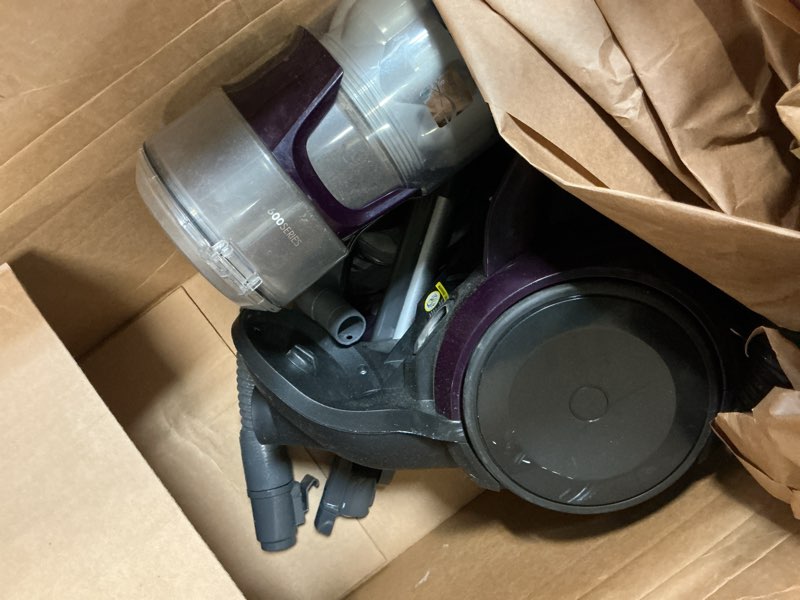 Condition photo showing As Is for Kenmore Friendly Lightweight Bagless Compact Canister Vacuum with Pet Powermate, HEPA, Extended Telescoping Wand, Retractable Cord and 2 Cleaning Tools, Eggplant Bagless Canister Vacuum
