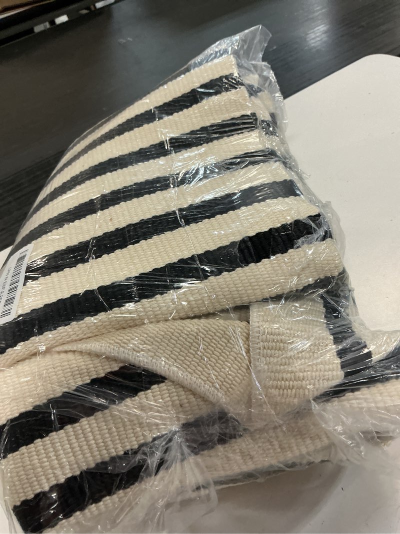 Condition photo showing Good Condition for iohouze black beige striped rug -4'x6' front door rugs outdoor, washable area rug for double front porch, large patio rug outdoor indoor, doormat for entryway porch entrance