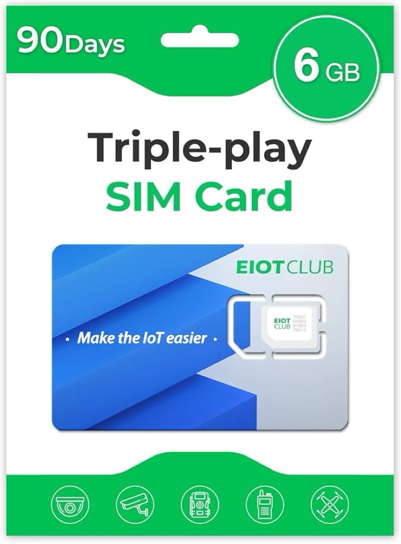 EIOTCLUB Prepaid SIM Card | 4G LTE - USA Compatible with Nationwide Networks for Unlocked IoT Device(NOT for Voice/Text Service. for Data Use Only) (6GB 90DAY)