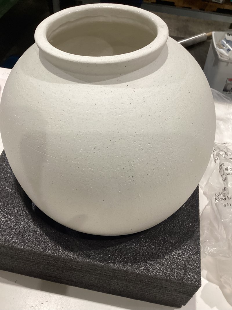 Condition photo showing Good Condition for white ceramic vase - large 12.5 inch round floor vase for centerpieces, farmhouse rustic minimalist home decor (sandstone white) sandstone white 12.5 inch