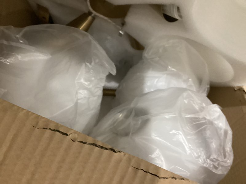 Condition photo showing As Is for Bektas 5-Lights Semi Flush Mount Ceiling Light Fixture Brushed Gold Light Fixture Straight Bar Modeling with Milk Glass Globe for Bedroom,Living Room, Dinning Room Foyer Hallway White Globe Straight Bar Modeling- 5