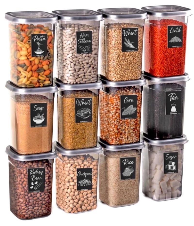 12-piece 40 oz bpa-free airtight food - food storage containers with lids, flour, pantry storage includes 20 reusable washable labels, kitchen organizer