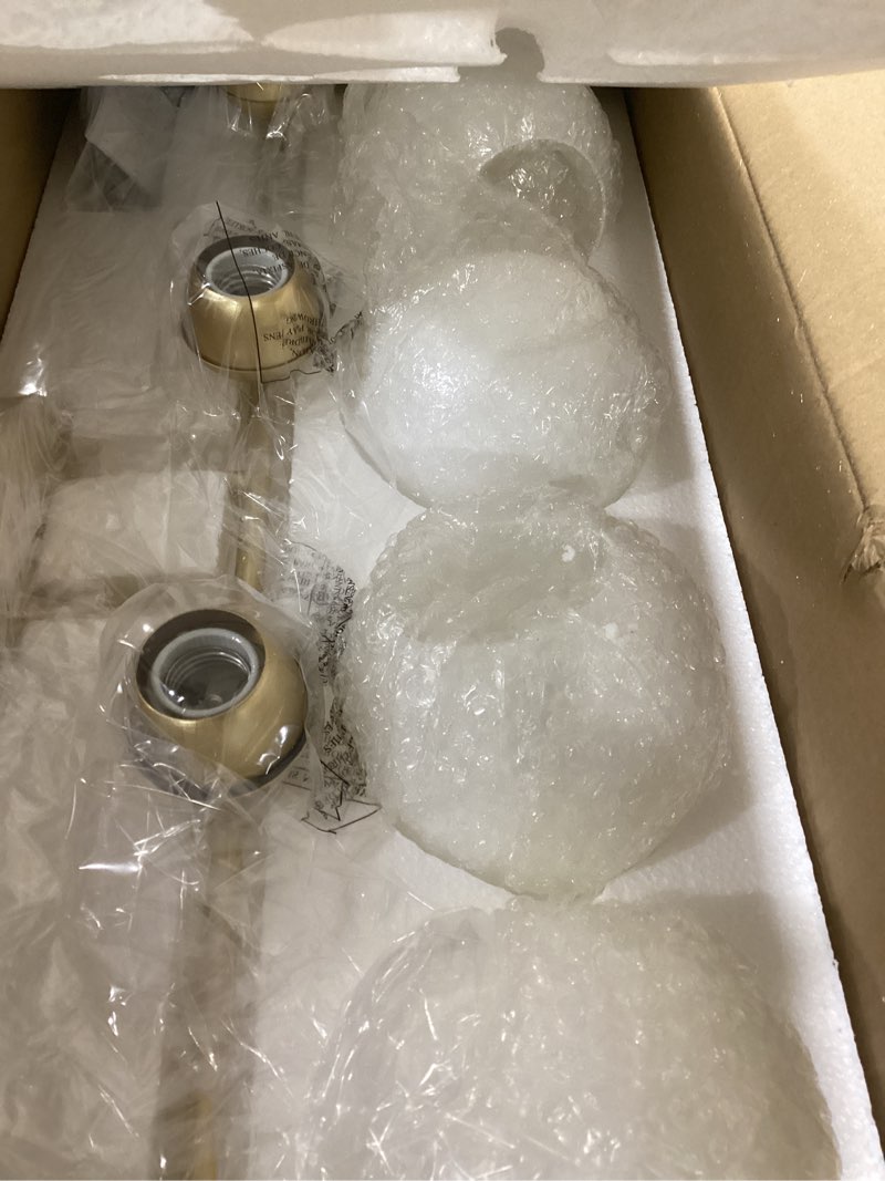 Condition photo showing Good Condition for Emak Modern Gold Bathroom Light Fixtures Over Mirror, 4 Light Bathroom Vanity Light with Milk Glass Shade, 29 Inch Globe Vanity Lights for Bathroom, Mirror, VL114-GD-ML-4 Gold & Milk Glass 4 Light