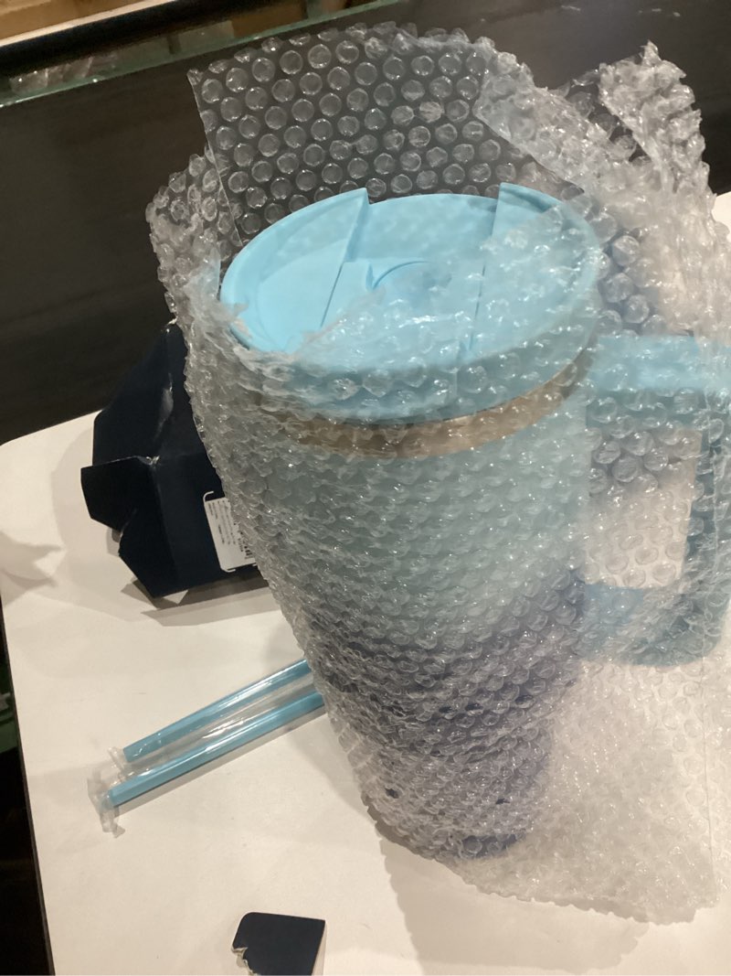 Condition photo showing New/Like New for 40 oz Tumbler with Handle and 2 Straws,2 in 1 Lid Insulated Water Bottle Stainless Steel Travel Coffee Mug,Sky 40 Ounces Sky