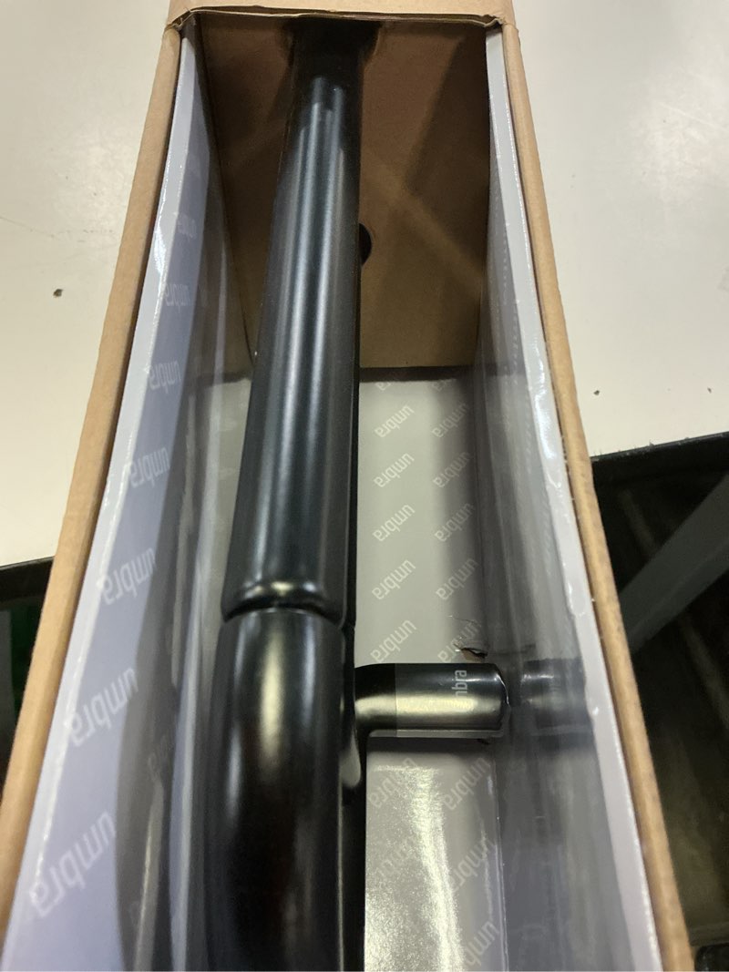 Condition photo showing As Is for umbra twilight double curtain rod set – wrap around design is ideal for blackout or room darkening panels, 66-144 inch, black black 66" to 144"