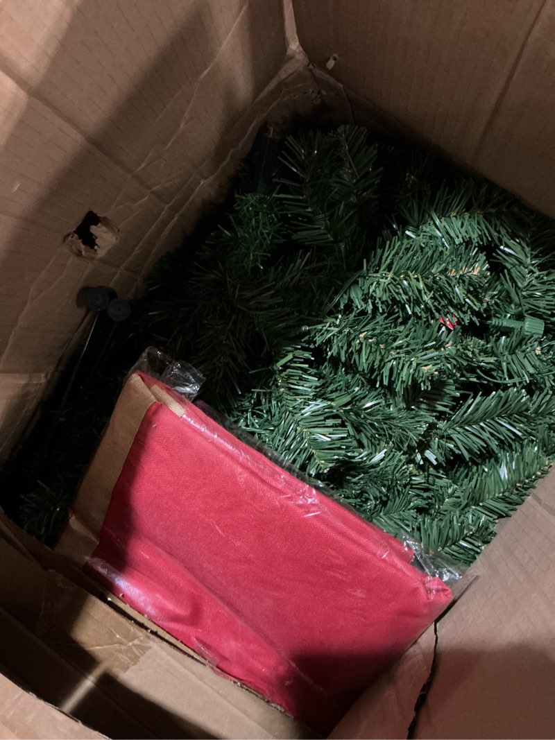 Condition photo showing As Is for Syhood 6ft Bendable Christmas Tree Pre-Lit Whimsical Christmas Bent Top Artificial Xmas Tree with LED Lights Ornament Bag, Dark Green Dark Green 6ft