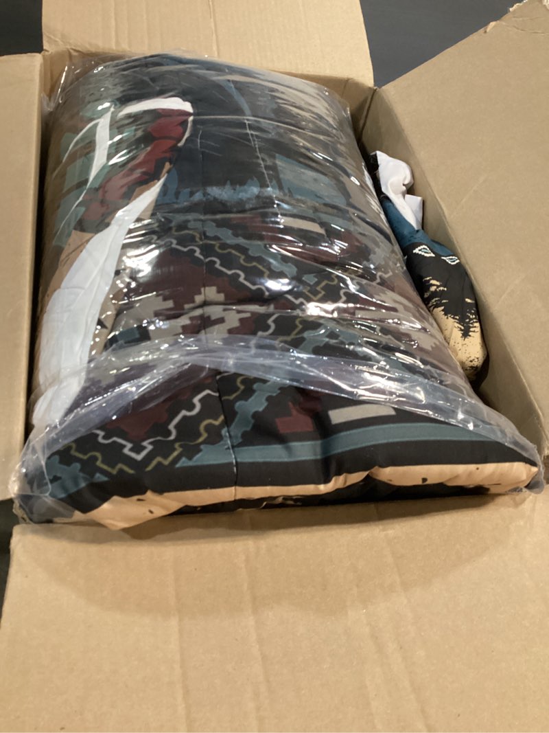 Condition photo showing Good Condition for King Size Comforter Set with 2 Pillowcases, Deer Bear Wildlife 3 Pcs Bedding for Kids and Adults, Black Brown Country Soft Comforter Set for Bedroom Bed Decor King Multi 3
