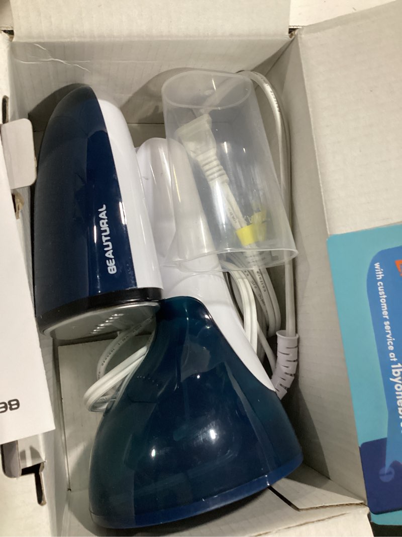Condition photo showing Good Condition for beautural steamer for clothes, portable handheld garment fabric wrinkles remover, aluminun heating plate, 35-second fast heat-up, large detachable water tank (only for 120v), blue