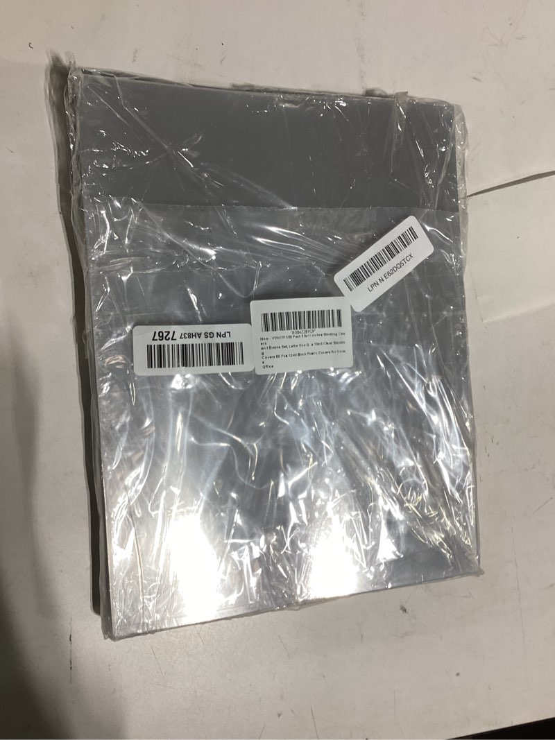 Condition photo showing Good Condition for vokoy 100 pack 8.5x11 inches binding covers and backs set, letter size quality un-punched report covers, 50 pcs 10mil clear binding covers 50 pcs 12mil black plastic covers for home office 100 pack 50 pack clear & 50 pack black