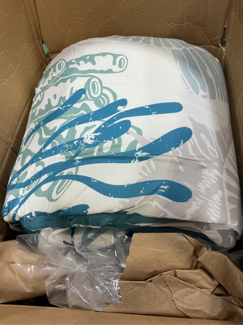 Condition photo showing Good Condition for wongs bedding coastal comforter set queen, beach themed comforter,7 pieces ocean nautical seaweed & starfish bed in a bag (90"×90") coral & seahorse queen